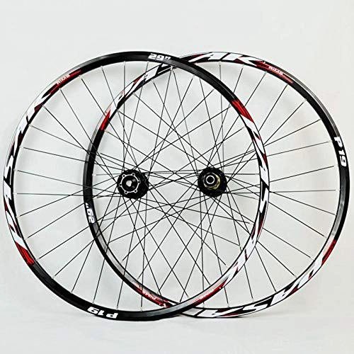 Mountain Bike Wheel : ZNND 26 27.5 29 Inch Bike Wheelset, Mountain Bicycle Wheels Double Layer Alloy Rim Quick Release / Thru Axle Dual Purpose Disc Brake 7-11 Speed (Color : Black Hub red logo, Size : 26inch)
