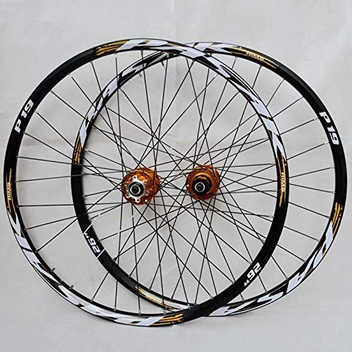 Mountain Bike Wheel : ZNND 26 27.5 29 Inch Bike Wheelset, Ultralight MTB Mountain Bicycle Wheels, Double Layer Alloy Rim Quick Release 7 8 9 10 11 Speed Disc Brake (Color : Gold Hub gold logo, Size : 26Inch)