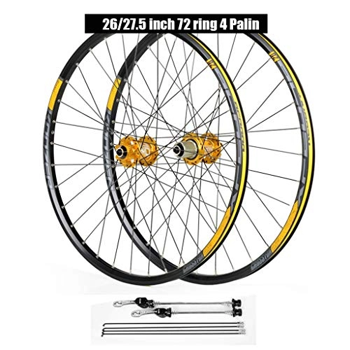 Mountain Bike Wheel : ZNND 26 27.5 29 Inch MTB Bike Wheelset, Cycling Wheels Mountain Bike Disc Brake Quick Release 4 Palin Bearing 8 9 10 11 Speed (Color : Yellow, Size : 27.5inch)