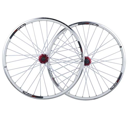 Mountain Bike Wheel : ZNND 26 Bike Wheelset, Double Wall MTB Rim Quick Release V / disc Brake Mountain Cycling Wheel 32 Hole 7 8 9 10 11 Speed (Color : White)