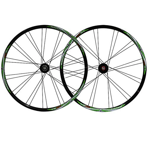 Mountain Bike Wheel : ZNND 26 Bike Wheelset For Mountain Bicycle Front Rear Set Double-layer Rim Quick Release Disc Brake Hub Cycling Wheel For 7, 8, 9 Speed (Color : Black Hub, Size : Green logo)