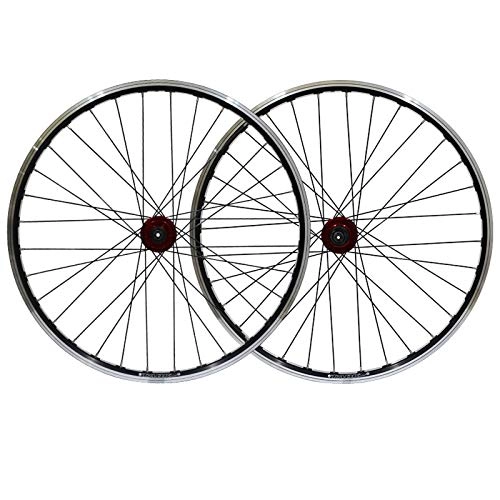 Mountain Bike Wheel : ZNND 26 Inch Bicycle Wheels Set Mountain Bike Wheelset 32 Hole Disc Brake V Brake Dual Purpose Quick Release Double Layer Rim 7-8-9 Speed Wheel (Color : Red Hub)