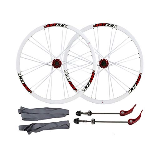 Mountain Bike Wheel : ZNND 26 Inch Bicycle Wheelset, Mountain Bike Disc Brake Quick Release Flat Banner Cycling Wheels Wheel Hub (Color : White red)