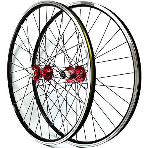 Mountain Bike Wheel : ZNND 26 Inch Bike Wheel Set Front 2 Rear 4 Bearing Hub Quick Release Disc / V-Brake 6 Claws Mountain Bicycle Wheelset 7-11 Speed Cassette Flywheel (Color : Red hub)