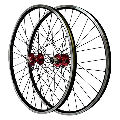 Mountain Bike Wheel : ZNND 26-inch Bike Wheels, Front 2 Rear 4 Bearing Hub Disc Brake V Brake 32H 7 / 8 / 9 / 10 / 11 Speed Freewheel Mountain Bike Wheels (Color : Red)