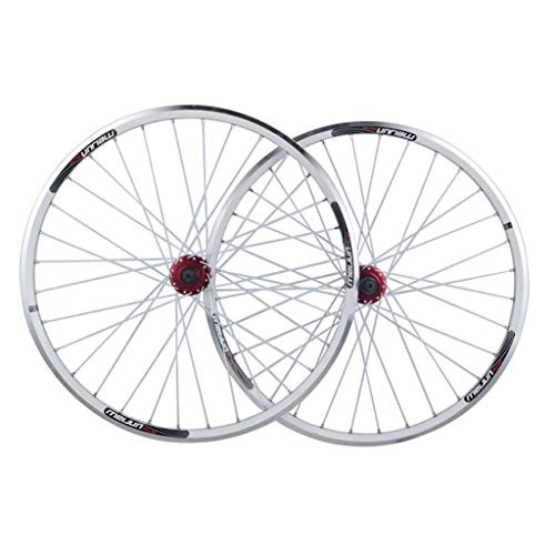 Mountain Bike Wheel : ZNND 26 Inch Bike Wheelset, Double Wall MTB Rim Quick Release V-Brake Hybrid / Mountain Bike Hole Disc 7 8 9 10 Speed (Color : White)