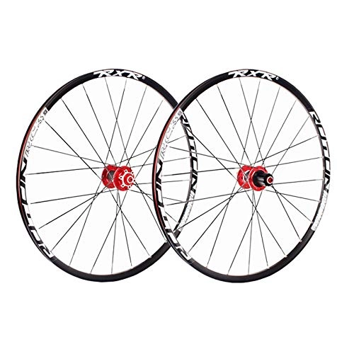 Mountain Bike Wheel : ZNND 26 Inch Mountain Bike Wheelset Double Wall Aluminum Quick Release Rim Front 2 Rear 5 Palin 7 8 9 10 11 Speed Carbon Fiber Hub Disc Brake 24 Hole (Color : Red)