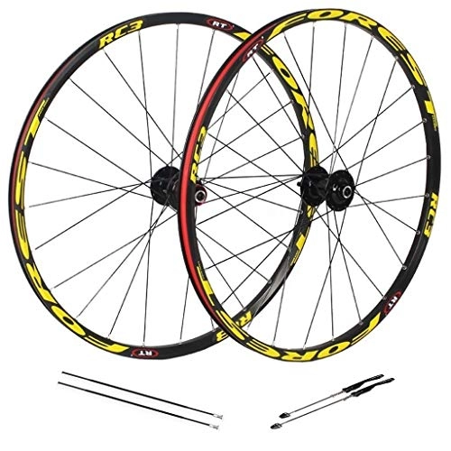 Mountain Bike Wheel : ZNND 27.5 Inch Bike Wheelset All-aluminum Hub Mountain Bike Disc Brake Wheel Quick Release Barrel Shaft 7, 8, 9, 10 SPEED (Color : Yellow, Size : 26inch)