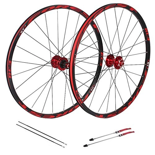 Mountain Bike Wheel : ZNND 27.5 Inch Mountain Bike Wheelset, Disc Rim Brake Double Wall Aluminum Alloy Quick Release Sealed Bearings 8 9 10 Speed 26 MTB Wheels (Color : Red, Size : 26inch)