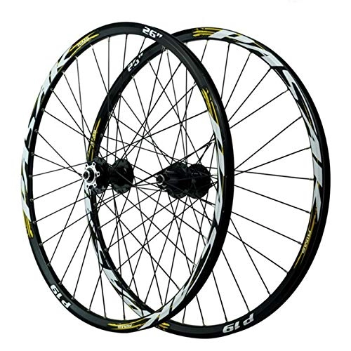 Mountain Bike Wheel : ZNND 29in Cycling Wheelsets, Double Wall 32 Holes Quick Release First 2 Last 5 Bearing Disc Brake Mountain Wheel Set (Color : Black yellow, Size : 29in)