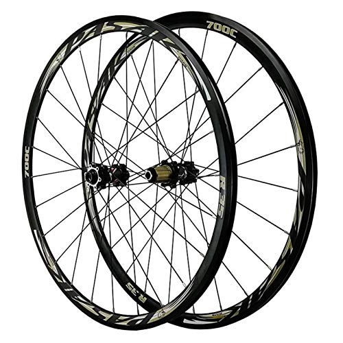 Mountain Bike Wheel : ZNND 700C Disc Brake Road Bike Wheelset Thru Axle Mountain Bike Front + Rear Wheel Cyclocross Road V / C Brake 7 / 8 / 9 / 10 / 11 / 12 Speed (Color : Black)