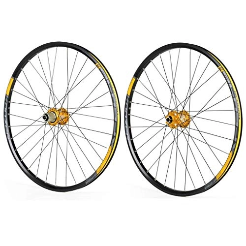 Mountain Bike Wheel : ZNND 700c Wheel Mountain Bike, Trekking Bike Disc Brake And Brake Wheels, 7, 8, 9, 10 SPEED CASSETTE TYPE, Double Wall V Section Rims (Color : Yellow, Size : 26inch)