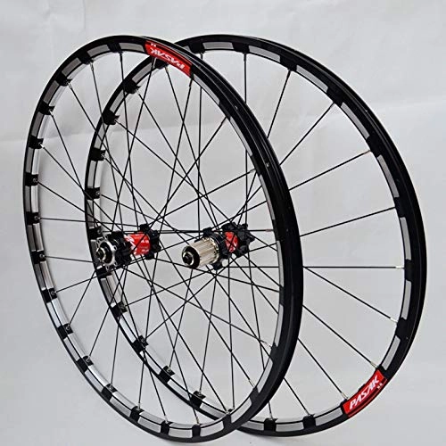 Mountain Bike Wheel : ZNND Bicycle Front Rear Wheel Set 26 / 27.5 Inch Mountain Bike Ultralight Wheelset 24 Hole Straight Pull Disc Brake Double Wall Alloy Rim 7-11Speed (Color : Black Carbon Red Hub, Size : 27.5inch)