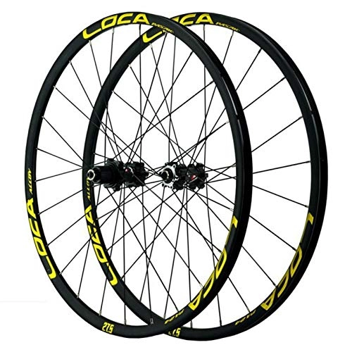 Mountain Bike Wheel : ZNND Bicycle Wheelset, Mountain Cycling Wheels Disc Brake 24 Holes Aluminum Alloy Quick Release Small Spline 12 Speed (Color : Yellow)