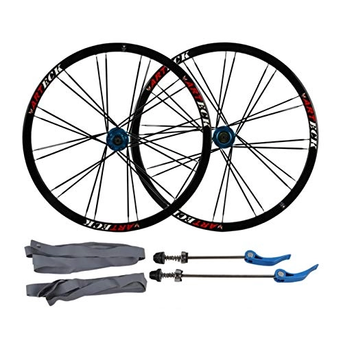 Mountain Bike Wheel : ZNND Mountain Bike Bicycle Wheelset, 26in Six Holes Disc Brake Wheel Aluminum Alloy Flat Spokes Cycling Wheelsets (Color : Blue hub, Size : 26in)
