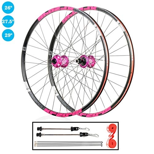Mountain Bike Wheel : ZNND Mountain Bike Wheelset 26" 27.5" 29" Double Wall Rim QR Disc Hub for 8-12 Speed Cassette Pink (Size : 26")