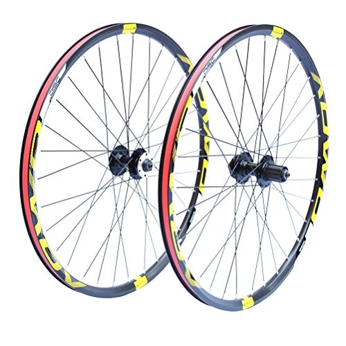 Mountain Bike Wheel : ZNND Mountain Bike Wheelset 26 / 27.5 / 29 Inches Double Layer Alloy Rim 8 9 10 Speed Cassette Hubs Ball Bearing Disc Brake QR (Color : Yellow, Size : 29in)