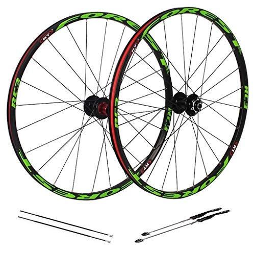 Mountain Bike Wheel : ZNND Mountain Bike Wheelset, 26 Inch Double Wall Aluminum Alloy Disc Rim Brake Sealed Bearings Quick Release 8 9 10 Speed MTB Wheels (Color : Green, Size : 26inch)