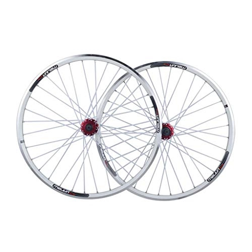 Mountain Bike Wheel : ZNND Mountain Bike Wheelset 26 Inch, Double Wall MTB Rim Quick Release V-Brake Disc Brake Hybrid 32 Hole 8 9 10 Speed (Color : White, Size : 26inch)