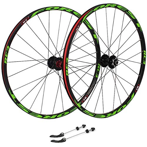 Mountain Bike Wheel : ZNND Mountain Bike Wheelset, 27.5inch Aluminum Alloy CNC Double Wall Quick Release V-Brake Cycling Wheels Hole Disc 8 9 10 11 Speed (Color : Green, Size : 26inch)