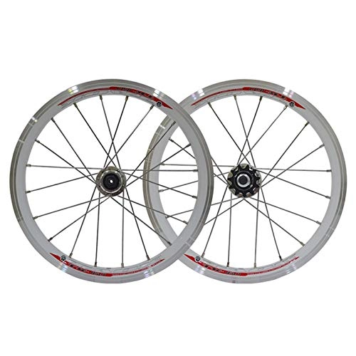 Mountain Bike Wheel : ZNND Mountain Bike Wheelset MTB Bicycle 16 Inch Alloy Rim Cassette Hub V Brake Quick Release Front And Rear 11 Speed For Folding Bicycle 20H (Color : C)