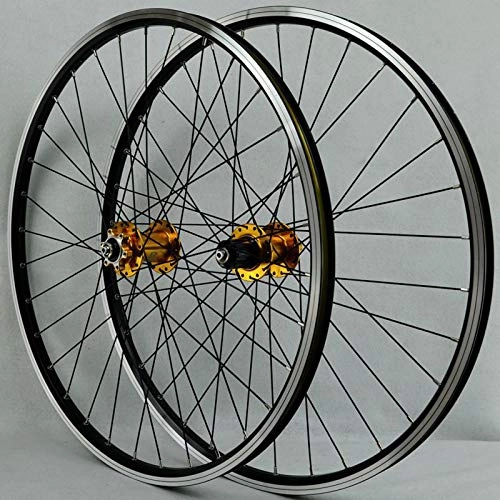 Mountain Bike Wheel : ZNND MTB Bike Wheelset 26 Inch Ultralight Mountain Bicycle Rims Front 2 Rear 4 V Brake Disc Brake Double Layer Alloy Wheel 7 8 9 10 11 Speed (Color : Gold hub)