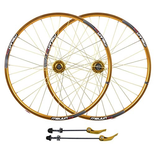 Mountain Bike Wheel : ZNND MTB Mountain Bike Wheelset, 26inch Bicycle Wheel Set Disc Brake Front Rear Wheels Quick Release Double Wall Alloy Rim 7-10 Speed (Color : Gold)