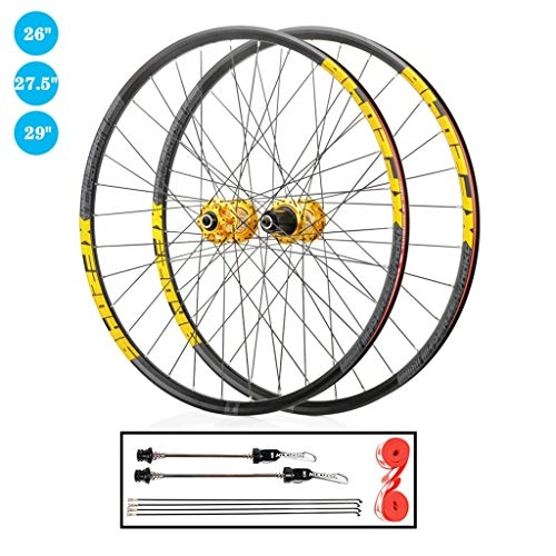 Mountain Bike Wheel : ZNND MTB Wheel 26" 27.5" 29" Mountain Bike Wheelset QR Double Wall Rim Disc Brake Hub for 8-12 Speed Cassette Gold (Size : 26")