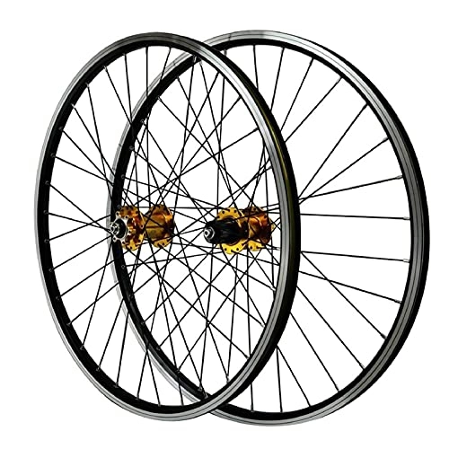 Mountain Bike Wheel : ZPPZYE 26 Inch 27.5" V-Brake Bicycle Wheelset MTB Aluminum Alloy 29 Inch Mountain Cycling Wheels 32 Hole for 7 / 8 / 9 / 10 / 11 Speed (Color : Gold, Size : 26 inch)