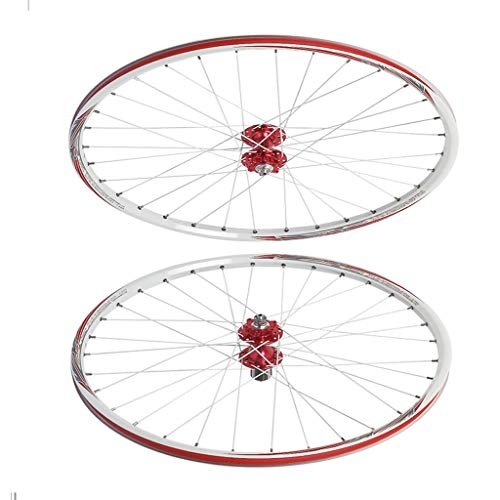 Mountain Bike Wheel : ZWB Bicycle Wheels 26 Inch Mountain Bike, Front 2 Bearing Rear 4 Bearing Hub Alloy Rim Quick Release Wheel Sets for Disc Brakes (Color : Red Wheel set, Size : 26 in)