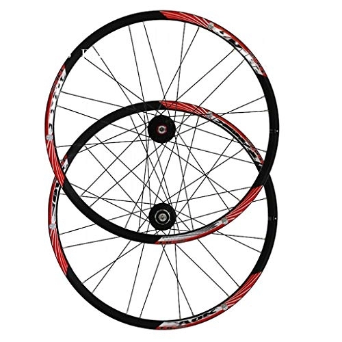 Mountain Bike Wheel : ZWB Bicycle Wheelset Hybrid Mountain Bike Wheels Double Wall MTB Rim Disc Brake Ultra Light Quick Release 24H 9 / 10 / 11 Speed (Color : Black and Red, Size : 27.5 in)