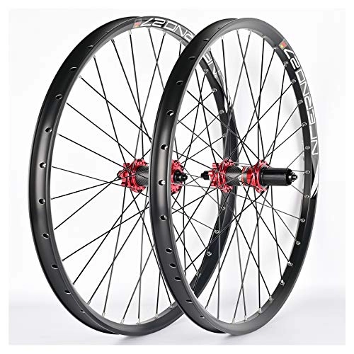 Mountain Bike Wheel : ZWB Carbon Wheels Mtb Bike Wheel Set 26" / 27.5" / 29" Mountain Disc Double Wall, Disc Rim Brake Double Wall Rims Sealed Bearings (Color : Red hub wheel set, Size : HT26 in)
