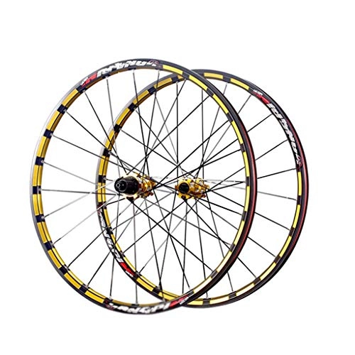 Mountain Bike Wheel : ZWB Mountain Bike Wheel Sets 26 In / 27.5In Bicycle Cassette Hub Wheel Set Mountain Bike Front And Rear Flywheel Set Alloy Mountain Disc Double Wall (Color : Black gold set, Size : 26 in)