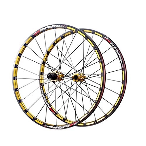 Mountain Bike Wheel : ZWB Mountain Bike Wheel Sets 26 In / 27.5In Bicycle Cassette Hub Wheel Set Mountain Bike Front And Rear Flywheel Set Alloy Mountain Disc Double Wall (Color : Black gold set, Size : 27.5in)