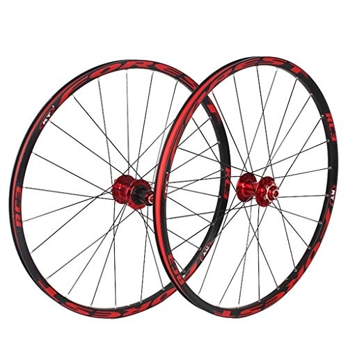 Mountain Bike Wheel : ZWB Mountain Wheel Set 26 / 27.5 Inch Double Wall Alloy Bicycle 5 Palin Quick Release Disc Brake Wheel American Valve (Color : Black red set, Size : 27.5in)