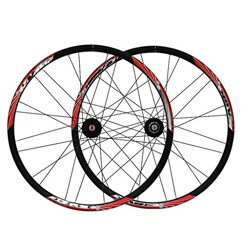 Mountain Bike Wheel : ZWB MTB Bike Wheel Set 26 Inch Double Wall Rim Sealed Bearing Mountain Cycling Wheelset Hub Disc Brake Wheel Set Quick Release Aluminum Alloy Double Circle (Color : Black and Red, Size : 26 in)