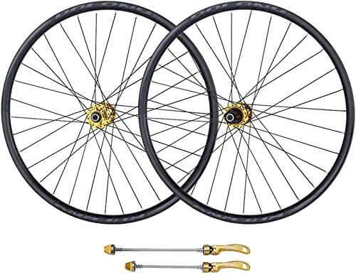 Mountain Bike Wheel : ZXTING Mountain Bike Wheelset 26" 27.5" 29" Bicycle Rim Disc Brake Wheelset MTB Thru Axle Front Rear Wheels 32 Holes Hub for 8 9 10 11 12 Speed Cassette (Color : Gold, Size : 27.5inch)