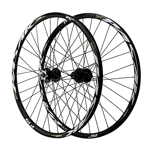 Mountain Bike Wheel : ZYHDDYJ Bicycle Wheelset Bike Wheelset 26 / 27.5 / 29 Inch Aluminum Alloy Rim 32 Holes Mountain Cycling Wheels Quick Release Disc Brake Fit 7 / 8 / 9 / 10 / 11 / 12 Speed Cassette (Color : Grey, Size : 26inch)