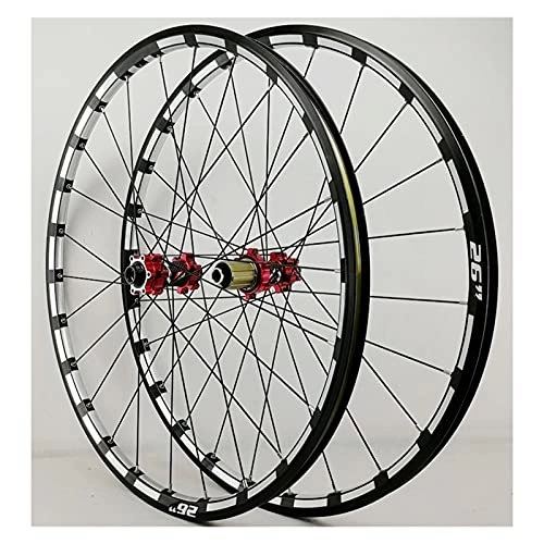 Mountain Bike Wheel : Zyy 26“27.5" Cassette Mountain Bike Wheelset Aluminum Alloy Disc Brake Thru Axle High Strength Aluminum Alloy Rim Bike Wheel Suitable 7 8 9 10 11 12 Speed with Rivets (Color : Red, Size : 27.5IN)