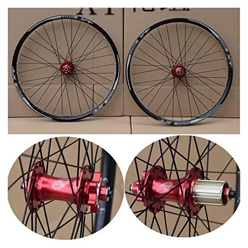 Mountain Bike Wheel : Zyy MTB Mountain Bike wheelset 26 27.5 29er 7-11 Speed No carbon bicycle wheels Double Layer Alloy Mountain BikeWheel 32H for Disc brake (Color : Red, Size : 27.5inch)