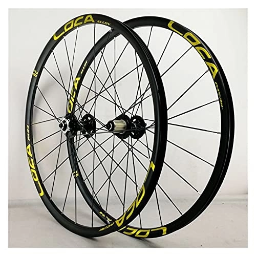 Mountain Bike Wheel : Zyy MTB Wheelset 26" 27.5" 29" Quick Release Disc Brake Flat Spokes Bike Wheel Aluminum Alloy fit 8 9 10 11 12 Speed Cassette Bicycle Wheelset (Color : Yellow-1, Size : 27.5in)