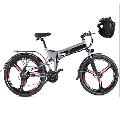 Vélo de montagne électrique pliant : 26 Pouces Vélos Électriques Bicyclette, 48V10.4Ah Montagne Renforcer Vélos Adultes Hommes Femmes Cyclisme, Gris