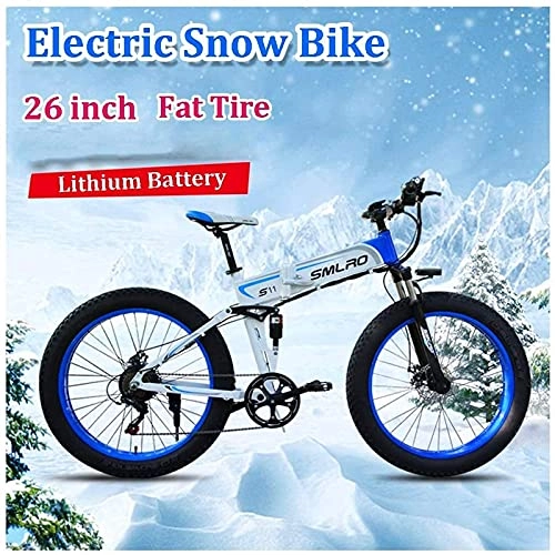 Vélo de montagne électrique pliant : 350W Vélo Électrique Fat Tire Snow Mountain Bike 48V 10Ah Batterie Amovible 35Km / H E-Bike 26Inch 7 Vitesse Adulte Homme Foldign Vélo Électrique (Couleur : Vert) (Couleur : Bleu, Taille : 48V10Ah) Éq
