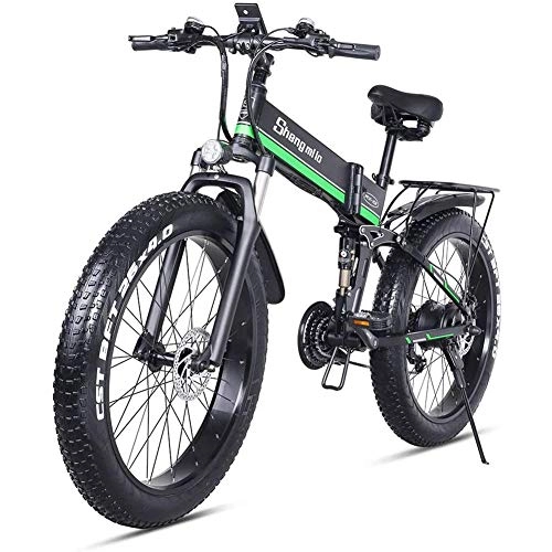 Vélo de montagne électrique pliant : A / N Vélo VTT 1000W / 48V Vélos électriques VTT 26 * 4 Gros Pneu 7 Niveaux de Pédale Assistée Lithium-ION Battery Pliant pour Adulte Femme / Homme-Vert