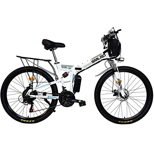 Vélo de montagne électrique pliant : AKEZ Vélo électrique pliable pour adultes hommes femmes, vélo de montagne électrique pliable de 26'' 250W VTT tout terrain avec batterie au lithium de 48V 10A et Shimano à 21 vitesses (blanc)