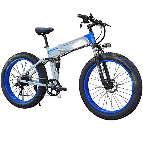 Vélo de montagne électrique pliant : Amantiy Vélo de Montagne électrique, Vélo Hybride électrique 1000W Vélo de 26 Pouces Fat Vélo 48V 12.8Ah Motoneige Pliant Fike Vélo électrique Puissant (Color : Blue)