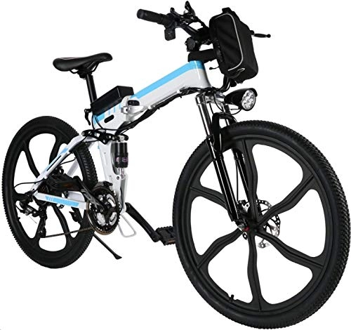 Vélo de montagne électrique pliant : ANCHEER 26" VTT électrique Pliant Vélo de Montagne Siège réglable Vélo électrique Batterie au Lithium 36V / 8AH Système de Transmission à 21 Vitesses Charge maximale: 120 kg (Blanc)
