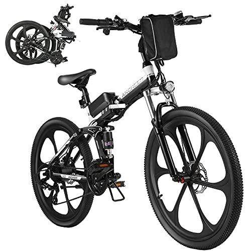 Vélo de montagne électrique pliant : ANCHEER 26" VTT électrique Pliant Vélo de Montagne Siège réglable Vélo électrique Batterie au Lithium 36V / 8AH Système de Transmission à 21 Vitesses Charge maximale: 120 kg (Noir)