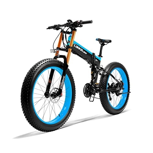Vélo de montagne électrique pliant : ANKELEISI 48V 17.5Ah T750 Plus Grande Fourche VTT Électrique Fat Tire (Bleu)