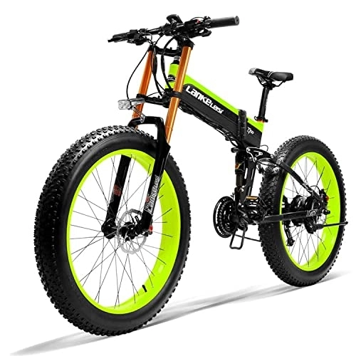Vélo de montagne électrique pliant : ANKELEISI 48V 17.5Ah T750 Plus Grande Fourche VTT Électrique Fat Tire (Vert)